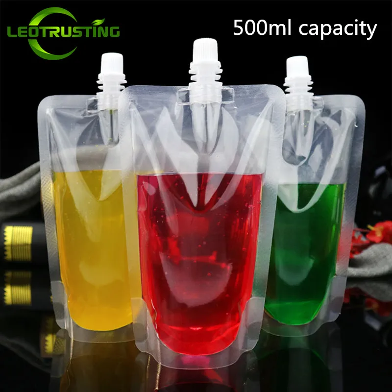 

Leotrusting 50pcs 500ml Stand up Plastic Drink Packaging Bag Spout Pouch for Beverage Juice Milk Wedding Party Drinking Pouches