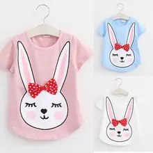 New 2016 Toddler Kids Girls T-shirt Tops Rabbit Print Summer Casual Clothes 2-7Y