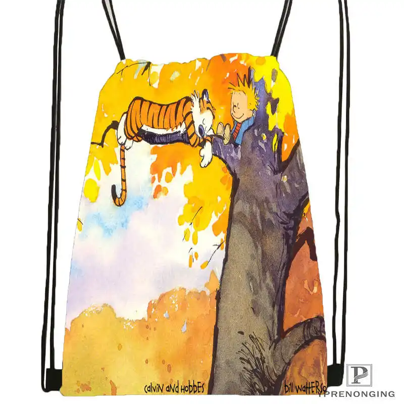 Drawstring Backpack Изготовленный на заказ Кальвин-и-хоббель-DrawstringBackpackBagforMan женский милый рюкзак детский Ранец(черная спинка) 31x40 см#20180611-03-161 - Цвет: Drawstring Backpack