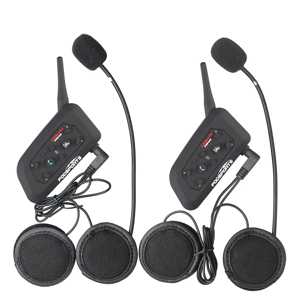 Fodsports 2pc V6 Pro Moto Bluetooth 3 0 Helmet Headset Intercom 6 Riders 1200M Interphone 7