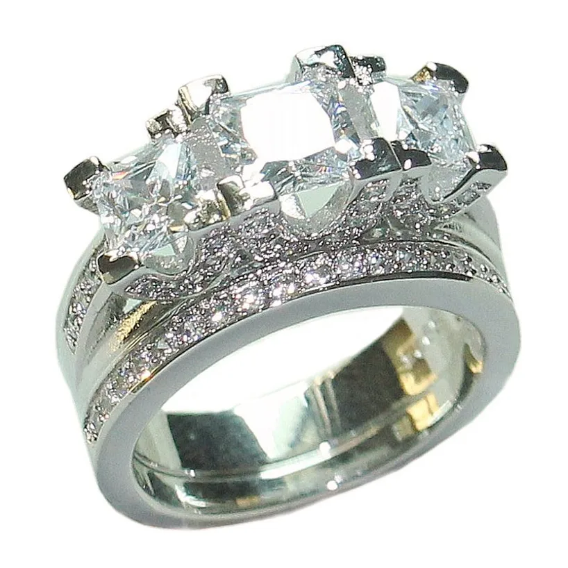

Choucong Jewelry Bohemian Fashion 925 Sterling Silver Three-Stone Square Zircon Cocktail Wedding Rings finger Set for Women