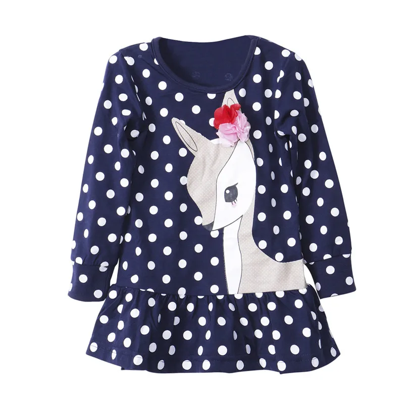 

1-7Y Baby Kids Girls Cute Deer Long Sleeve Cotton Polka Dots Top Dress T-Shirt