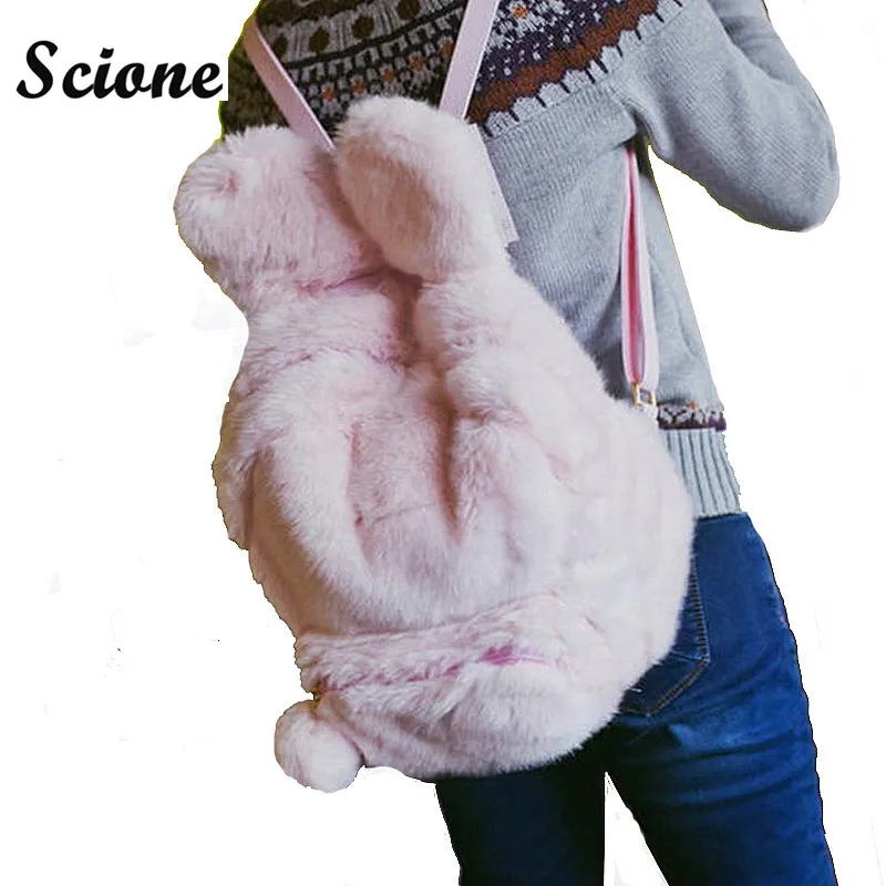 

Cute Bunny Ears Backpack Genuine Leather Rabbit Fur Backpack Women Schoolbags for Teenager Girl Funny Kawaii Backpacks Bagpack