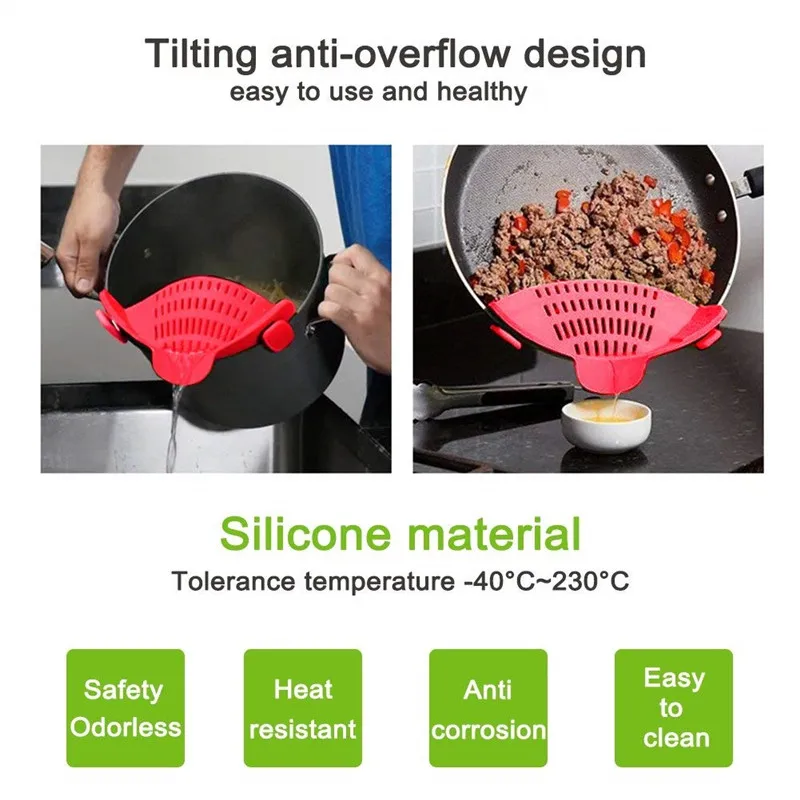 Кухонный силиконовый дуршлаг с зажимом, стрейнер, слив для слива излишек жидкости, слив, паста, Овощная посуда
