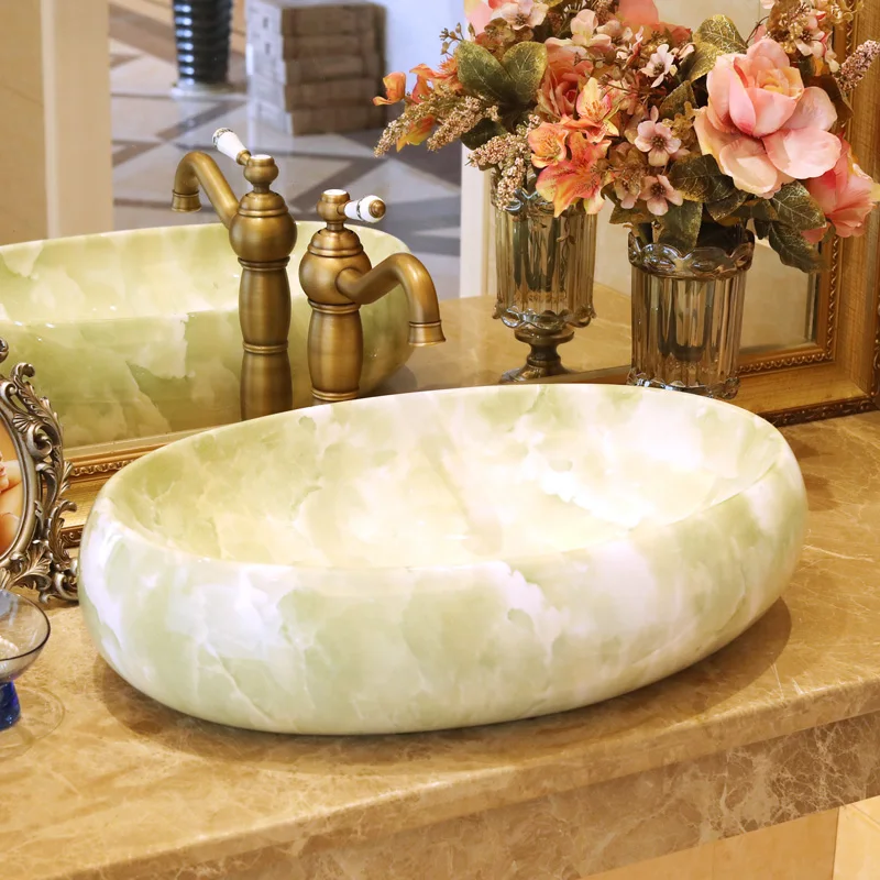 Oval Bathroom Lavabo Ceramic Counter Top Wash Basin Cloakroom Hand Painted Vessel Sink bathroom sinks ceramic basin sink (2)
