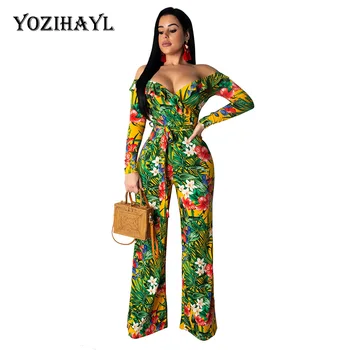 

YOZIHAYL One-shoulder print jumpsuit wide-leg pants