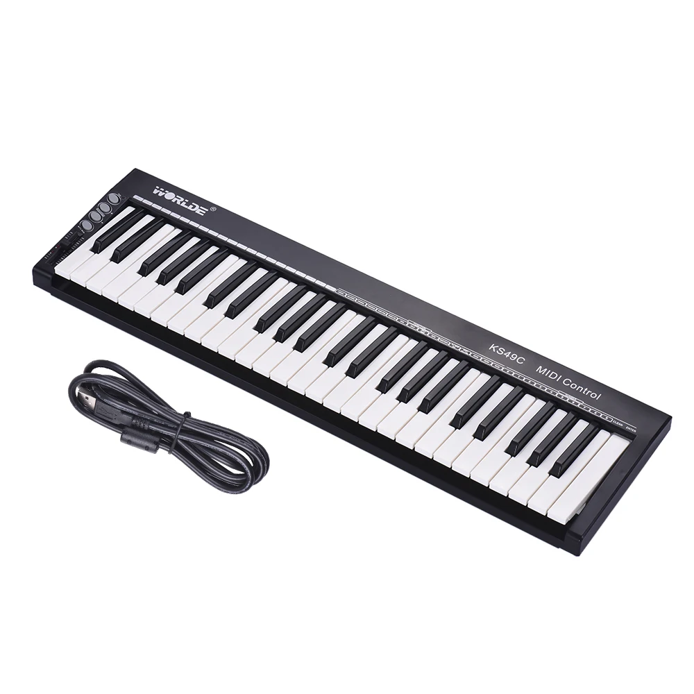  WORLDE MIDI Keyboard Controller Ultra-Portable 49-Key USB with 6.35mm Pedal Jack MIDI Out Musical K