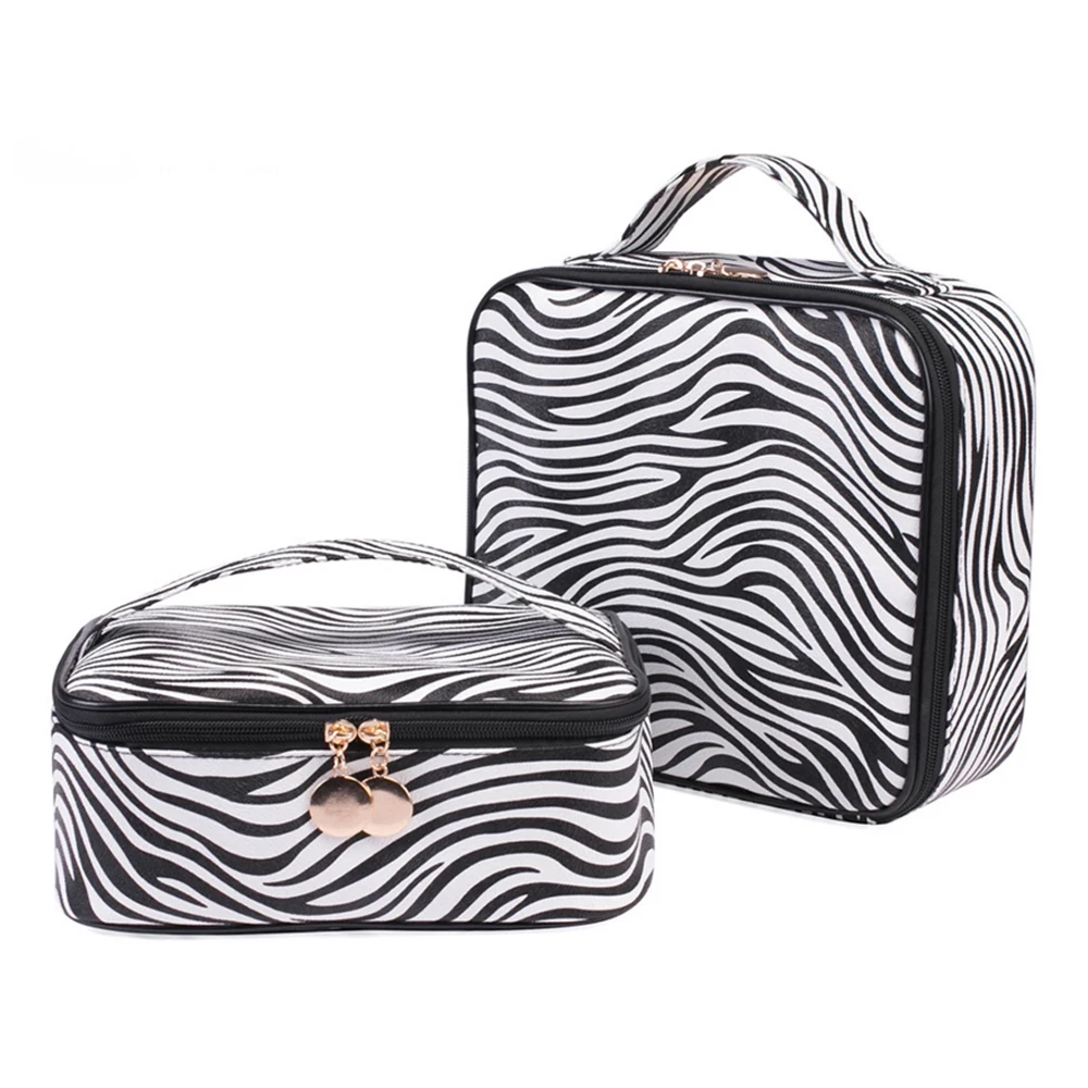 

2018 New zebra print PU cosmetic bag Diaphragm Cosmetic Box Zebra pattern Multifunctional Travel Waterproof Receiving Flap Bag