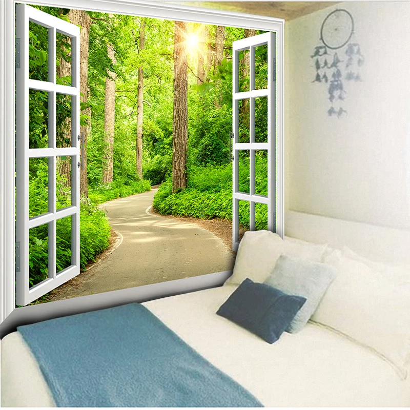Зеленый лес гобелен теплый солнечный авеню гобеленовое украшение с мандалой индийский домашний декор большое хиппи Настенное подвесное одеяло 200x150
