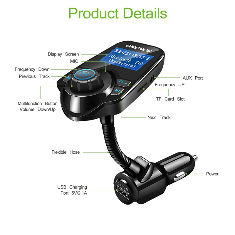 ONEVER fm передатчик Беспроводной Bluetooth FM модулятор громкой связи car kit MP3 аудио плеер