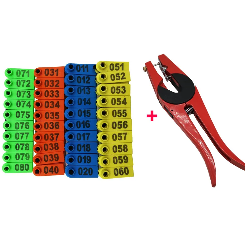 200pcs 01-100 Numbers Ear Tags Cattle Ear Tag Plier Cow Applicator Puncher 
