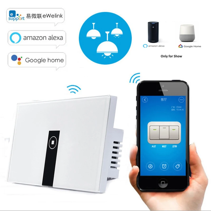 

eWelink US Standard 1 Gang Wifi Control Touch Light Switch,Wireless Control Smart Switch via Phone,Work with Alexa/Google Home