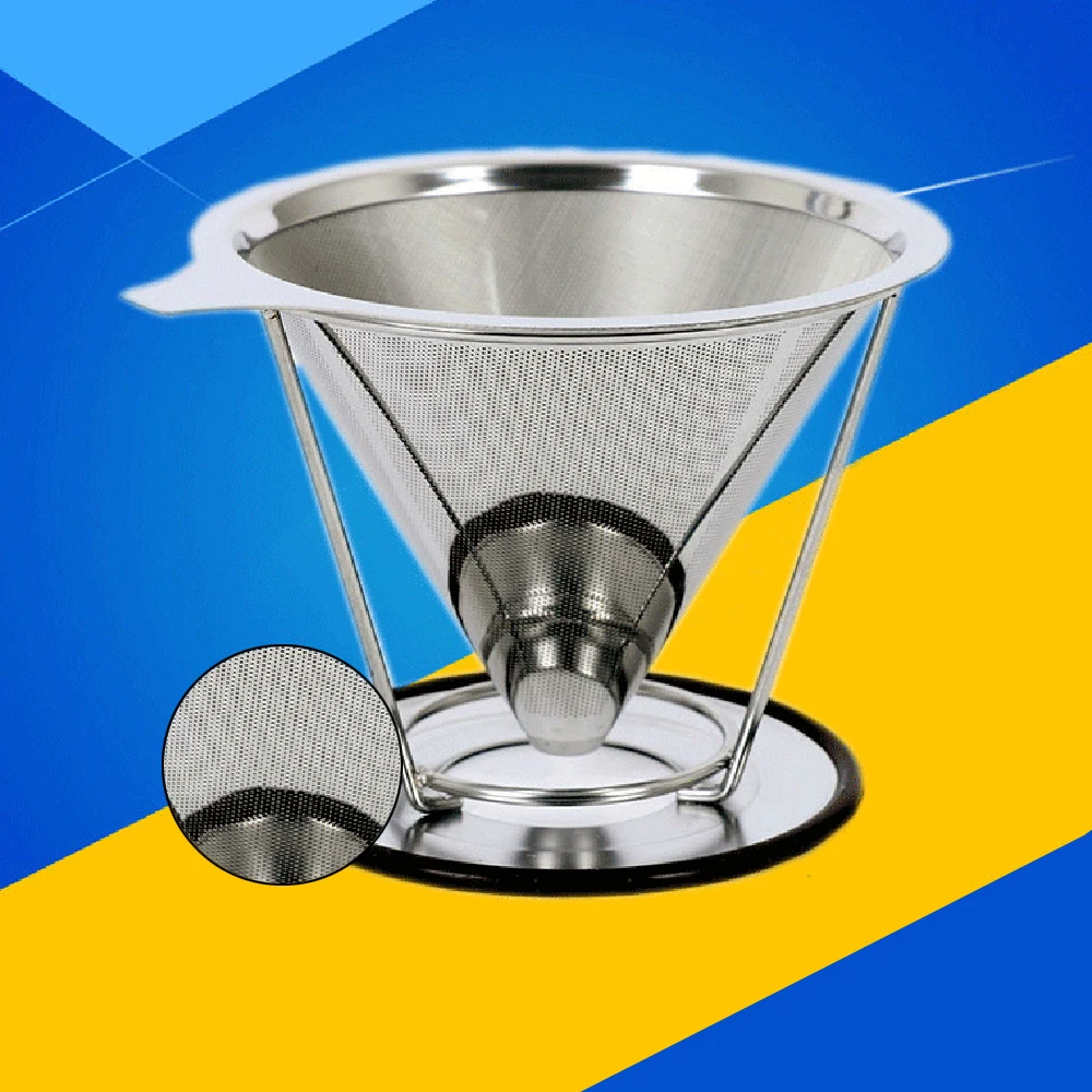 

Stainless Steel Paperless Pour Over Coffee Dripper Slow Drip Coffee Filter Metal Cone -Single Serve Maker Removable Cup Stand