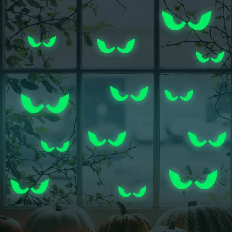 18Pcs/set Glowing In The Dark Eyes bats PVC Wall Sticker Halloween Decoration Luminous Bat Wall