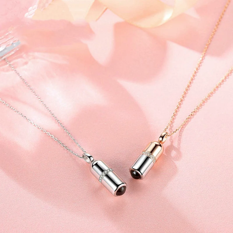 

New 100 languages Pill I love you Projection 925 Silver Zircon Pendant Necklace Romantic Love Memory Wedding Party Jewelry Gift