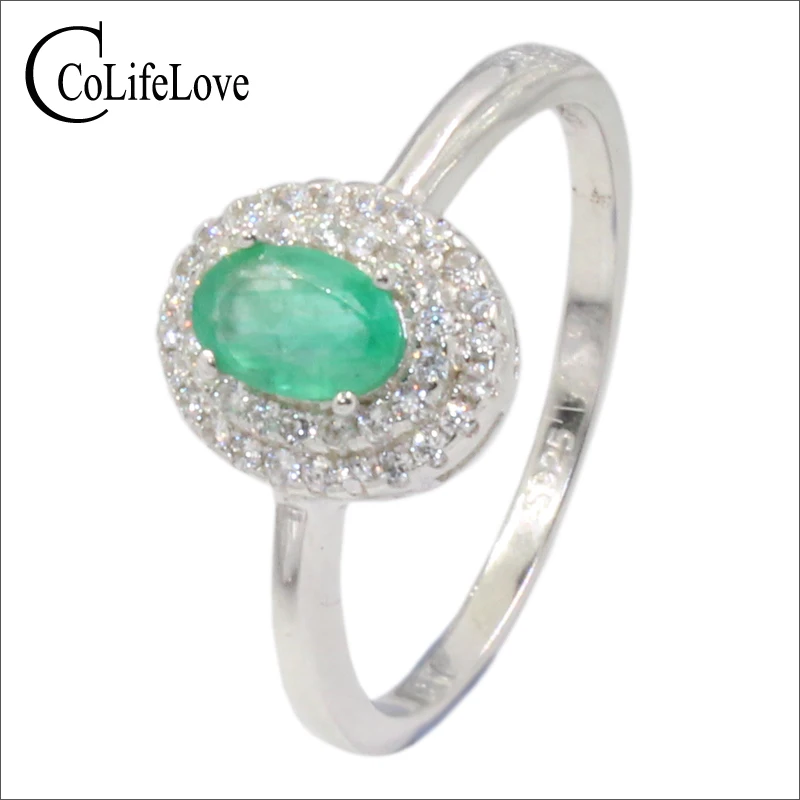 

Elegant silver emerald ring for engagement 4 mm * 6 mm natural SI grade emerald silver ring 925 sterling silver emerald jewelry