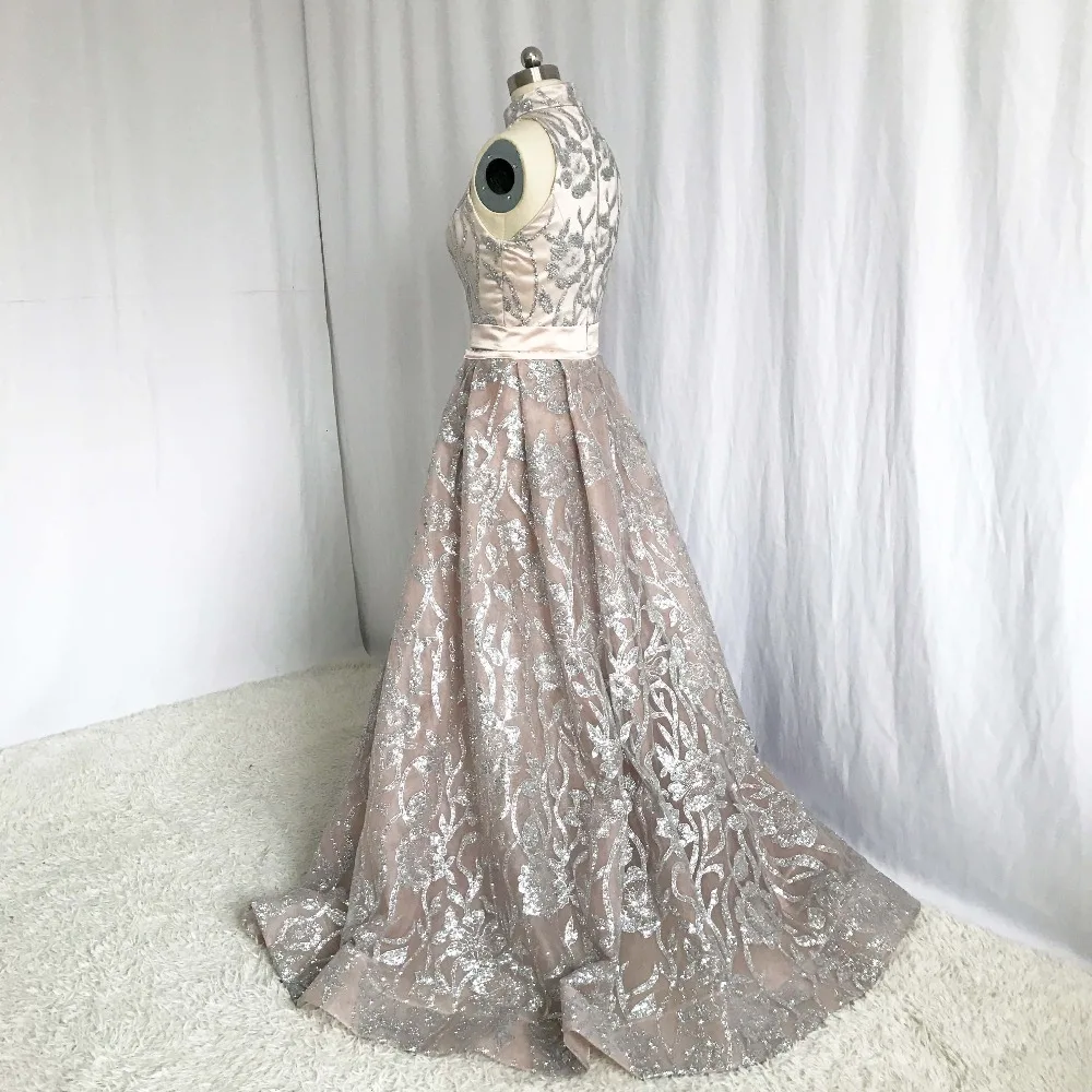 Yousef Vestidos De Fiesta серебряное кружевное блестящая Русалка вечернее платье с высоким