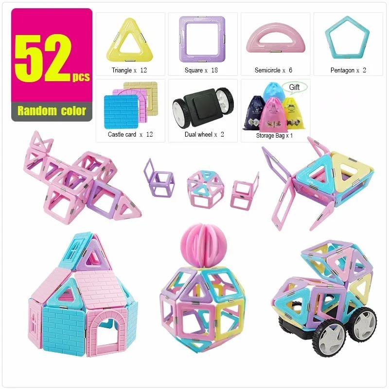 

Magnetic Children Building Blocks Toy 3D Model Kid Intelligence Development DIY Upgrade Lighter Thinner 52pcs Set MAGPLAYER