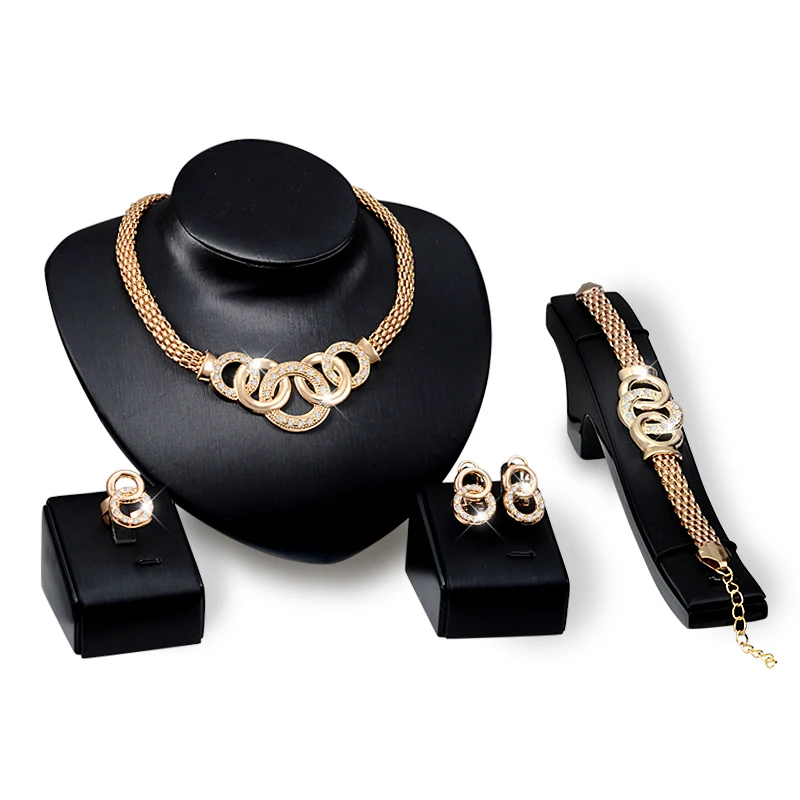 African Beads Jewelry Set Wedding Accessories Choker Women Jewelry Sets 4PCS Earrings Set + Bracelet + Ring + Statement Necklace
