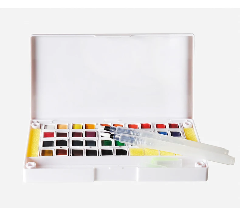 Улучшенный 48 цветов портативный путешествия твердый пигмент воды цветной набор красок с кисть Акварельная ручка для художественные принадлежности