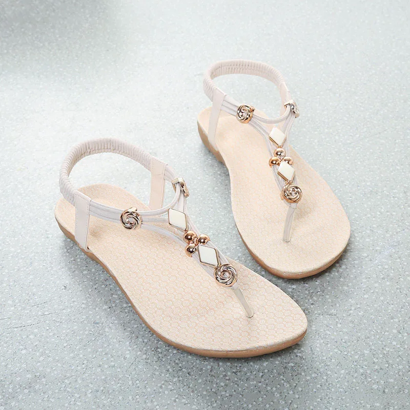 

Women Bohemia Flat Sandals Shoes String Bead Flip Flop Decor Summer Beach Sandals New