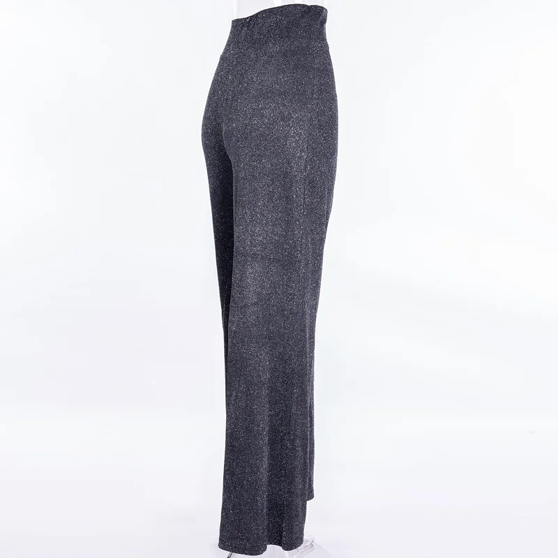 InstaHot блестящие широкие расклешенные брюки на молнии женские эластичные свободные повседневные длинные брюки с высокой талией уличные брюки-палаццо вечерние