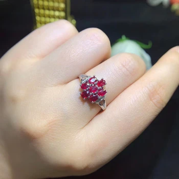 

Luxurious Fashion big geometry Natural red ruby Ring S925 Silver Natural Gemstone Ring girl Women's wedding gift Jewelry