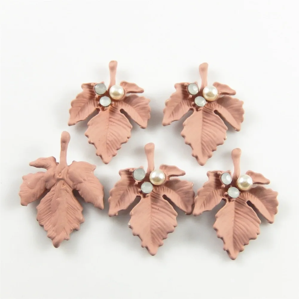 10PCS Pink Tree Leaves Pearl Vintage Zinc Alloy Maple Feather Pendants Charms for Necklace DIY Jewelry Findings Gifts | Украшения и