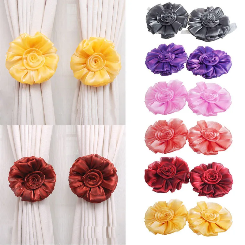

1Pair Rose Flower Window Curtain Tieback Buckle Clamp Hook Fastener Decor