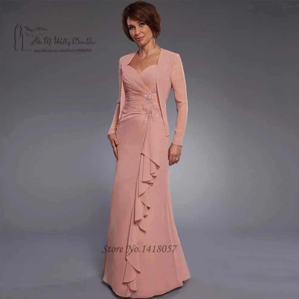 

Old Pink Mother of the Bride Dresses with Jacket Lace Beaded Vestido de Madrinha Chiffon Pant Suit Wedding Godmother Dresses