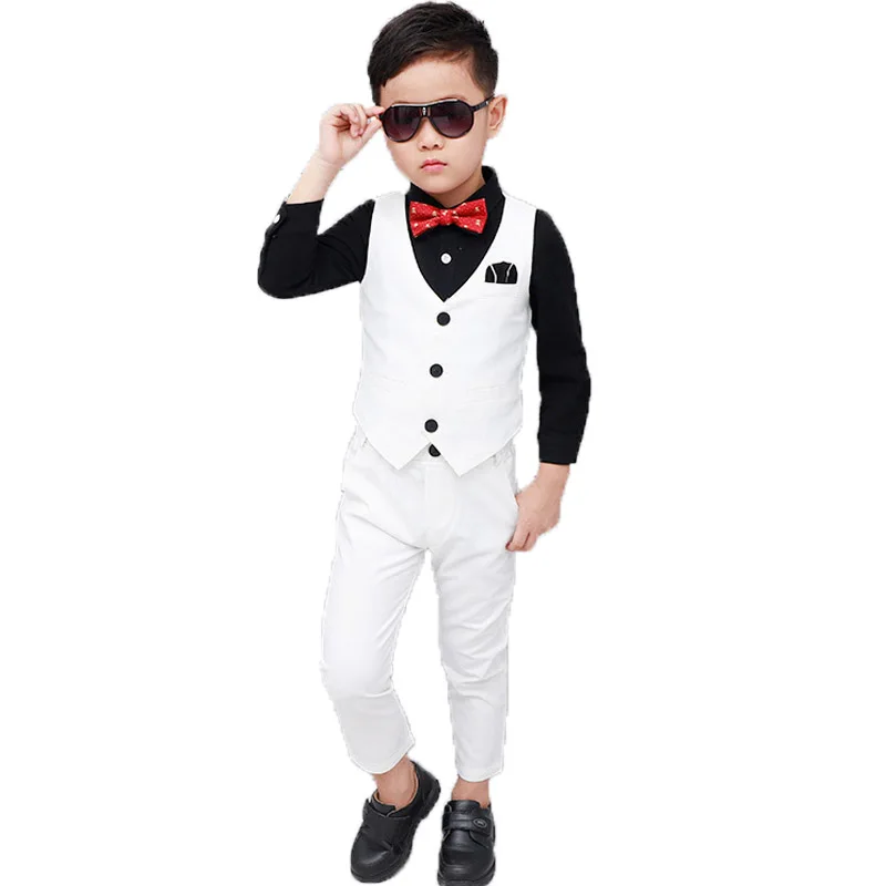Brand Kids Suit for Weddings Flower Boys Formal Prom Party Tuxedo Vest + Pants 2PCS Children Piano Prom Performance Costume
