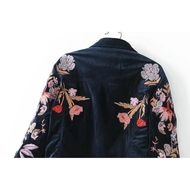 Onlyoung 2017 Autumn Women Velvet Embroidery Jakcet Coat Outwear Streetwear Floral Embroidered Basic Jackets