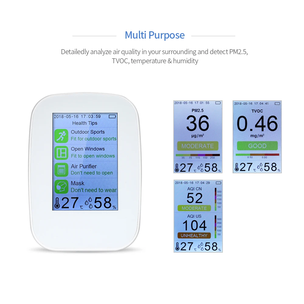 

Portable Air Quality Monitor Indoor/Outdoor Digital PM2.5 detector Air Detector LCD TVOC Tester Instrument Meter Gas Analyzer