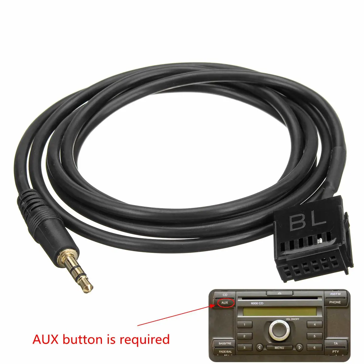 6000CD AUX Input Adapter Cable 3.5mm Jack Connect MP3 Mobile Phone for Ford for Focus Fiesta