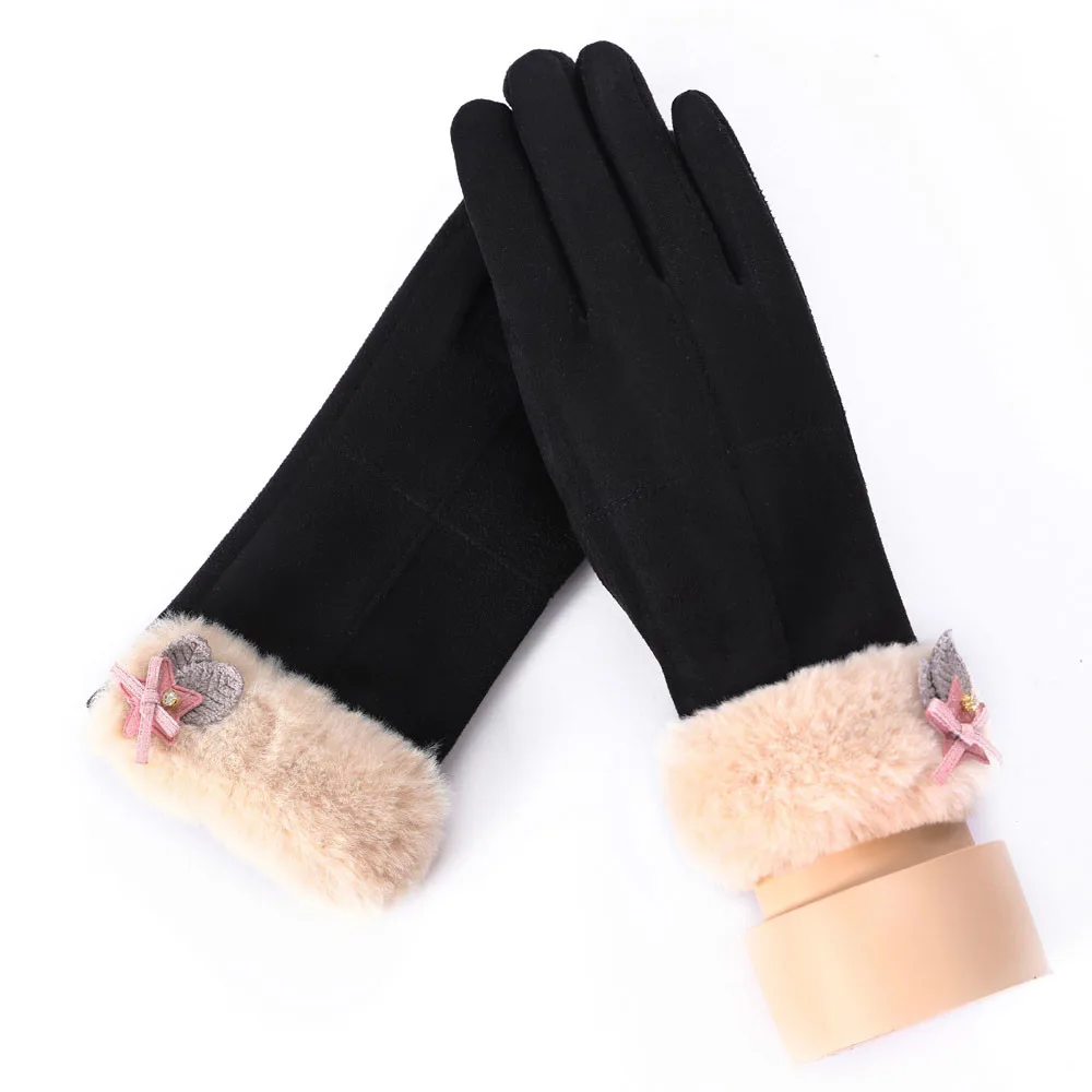 40 зимние перчатки из искусственной замши, перчатки на полный палец, женские утепленные варежки, женские элегантные рукавицы на запястье с сенсорным экраном, Guantes