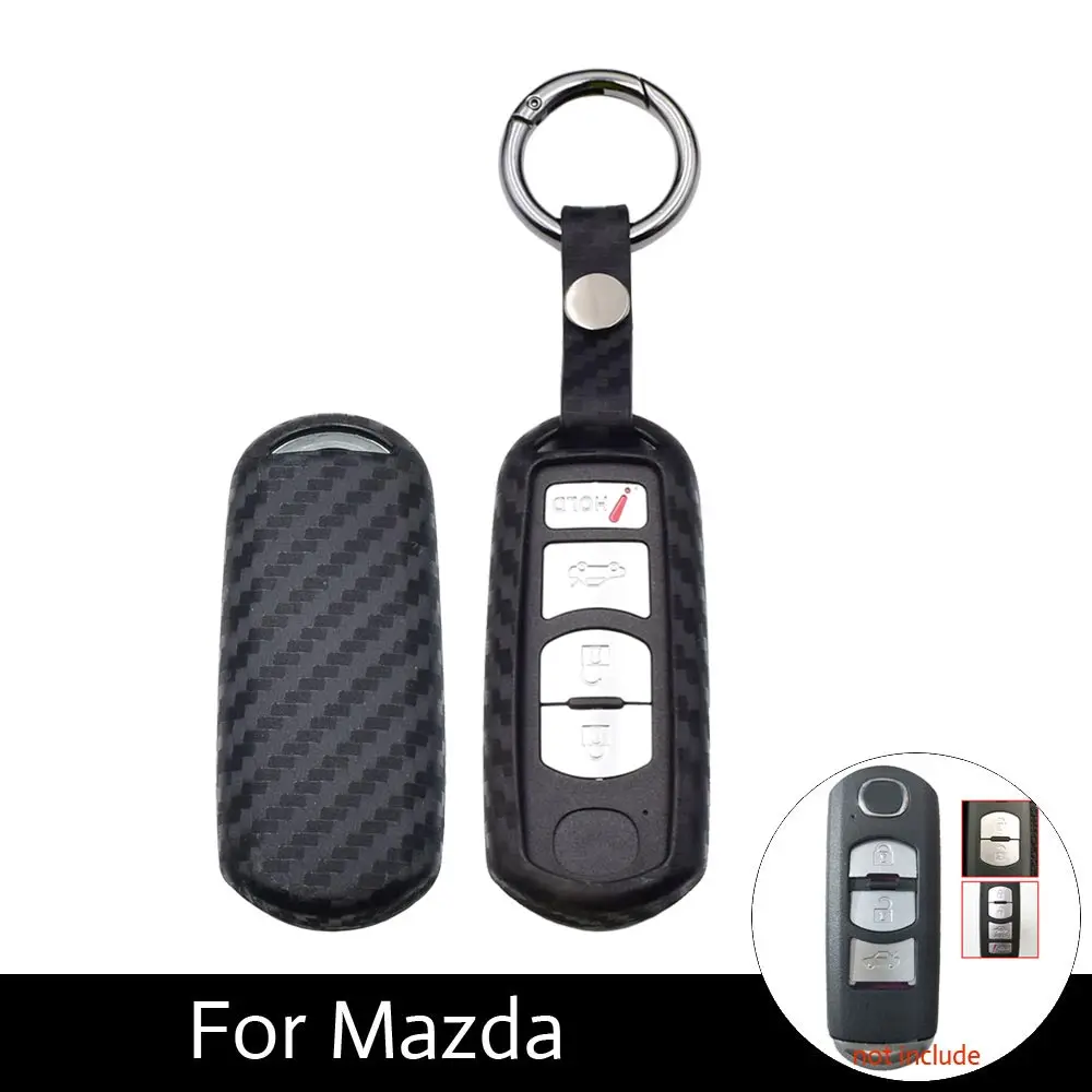 

ATOBABI Carbon Fiber Pattern Silicone Case Car Key Cover Holder For Mazda 6 CX-5 CX-7 CX3 CX5 CX7 CX9 MX Keychain Car Styling