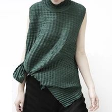 Changpleat Лето рукавов Для женщин Футболки miyak плиссированные высокой моды дизайн высокий воротник Женский футболки прилив