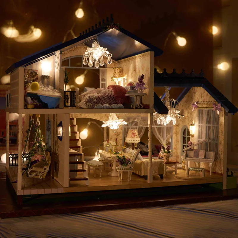A032 3D большой деревянный кукольный дом Miniatura мебель деревянные куклы Свет кукольная миниатюрные домики игрушки подарки игрушечные дома