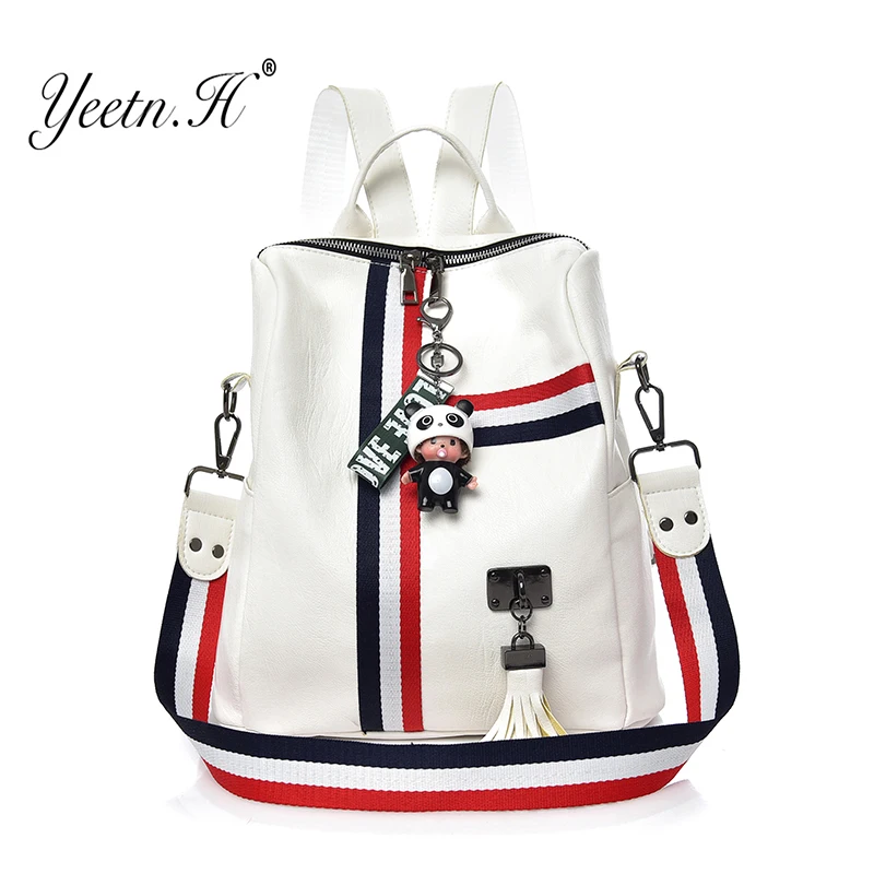 

Yeetn.H Women Backpack Stripe Soft Leather Ladies Shoulder Bags Three Use Bags Women's Backpacks Rucksack Female Mochila Y4344