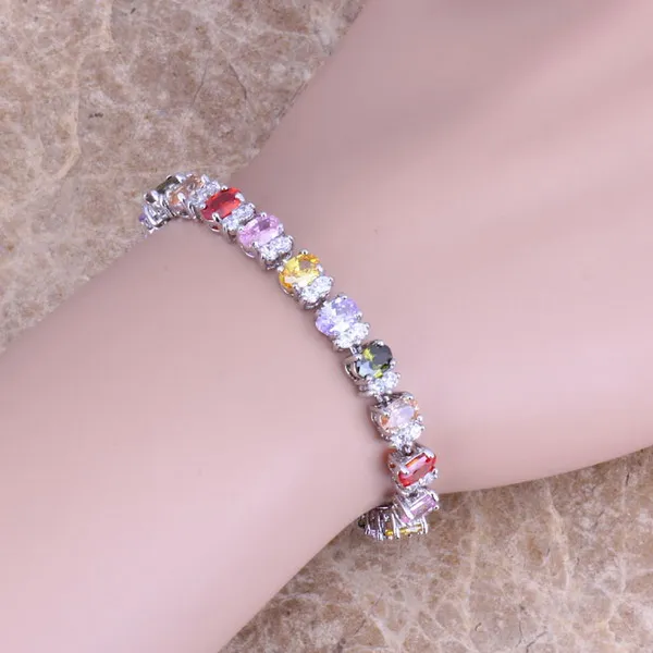 

Glaring Multicolor Red Garnet 925 Sterling Silver Link Chain Bracelet 7 inch S0356