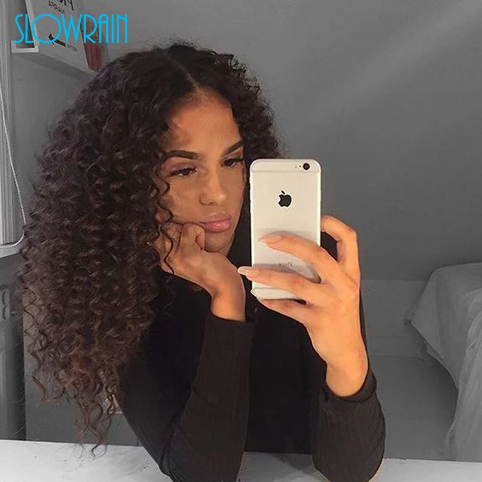 

Beautiful Glueless Brazilian Kinky Curly Silk Base Lace Front Wigs Unprocessed Virgin Human Hair Curly Silk Top Lace Front Wig