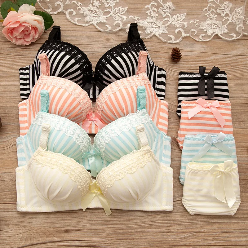 Yasemeen Striped Wire Free Bra Panties Lingerie Comfort Adjustable