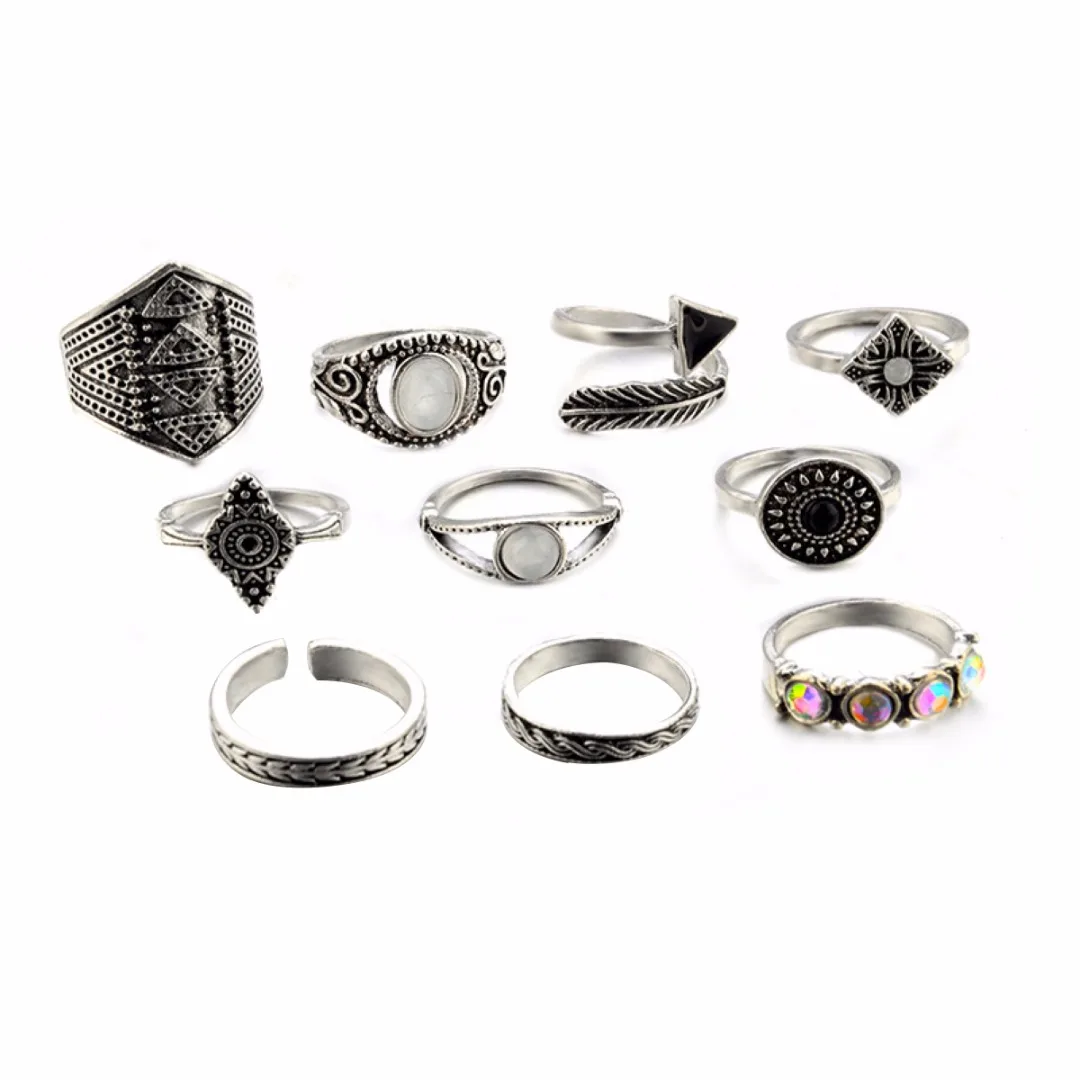 10pcs/set Vintage Steampunk Ring Sets Shellhard Punk Leaf StoneStacking Midi Finger Ring for Women Jewelry Female Anillos