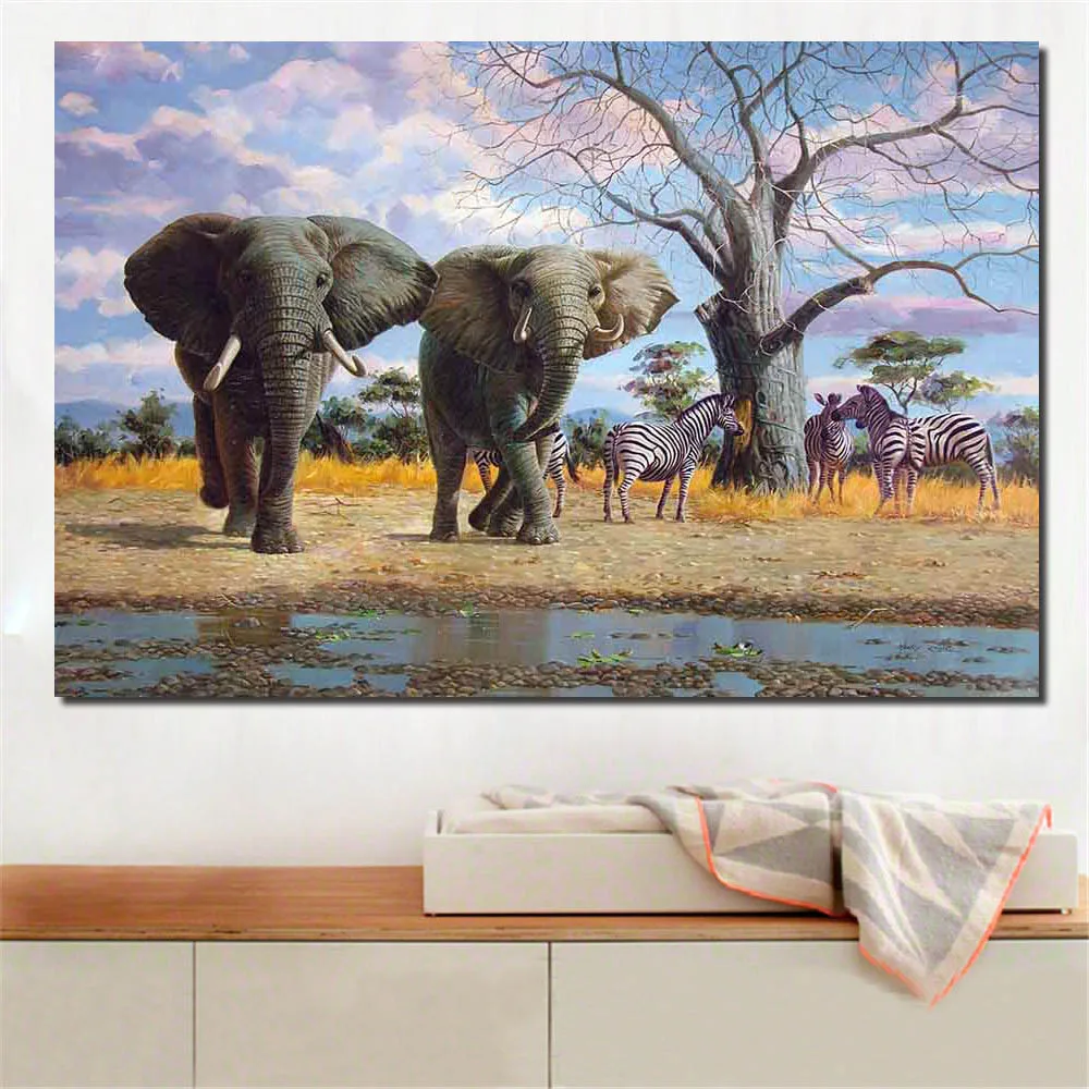 Animal Poster Elephant and Zebra Canvas Print Picture African Wild