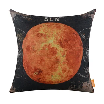 

LINKWELL 18x18 inches Pillow Case Burlap Cushion Cover Vintage Black Sun Fire Solar System Star Planet Science Student