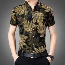 Модные мужские рубашки с цветочным узором Мерсеризованный хлопок рубашка Slim Fit пляжная рубашка