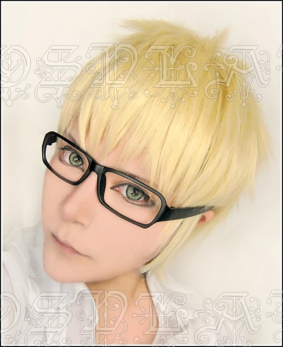 Аниме Haikyuu! Парики для косплея Kei Tsukishima коротсветильник лые светлые термостойкие