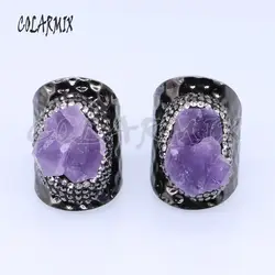 Черный пистолет покрытием металлических колец фианиты и фиолетовый кристалл камень кольца, ювелирные кольца оптом ювелирные кольца 3930