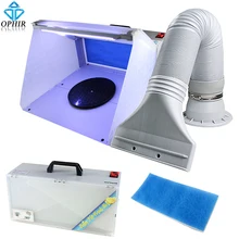 OPHIR Hobby Airbrush Spray Booth Exhaust Filter Extractor Set with LED Light & Turntable Stand for Model Airplane Crafts Paint