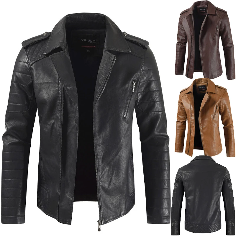 Черная кожаная мужская куртка цвета хаки Deri Mont Erkek винтажная Chaqueta Moto Hombre